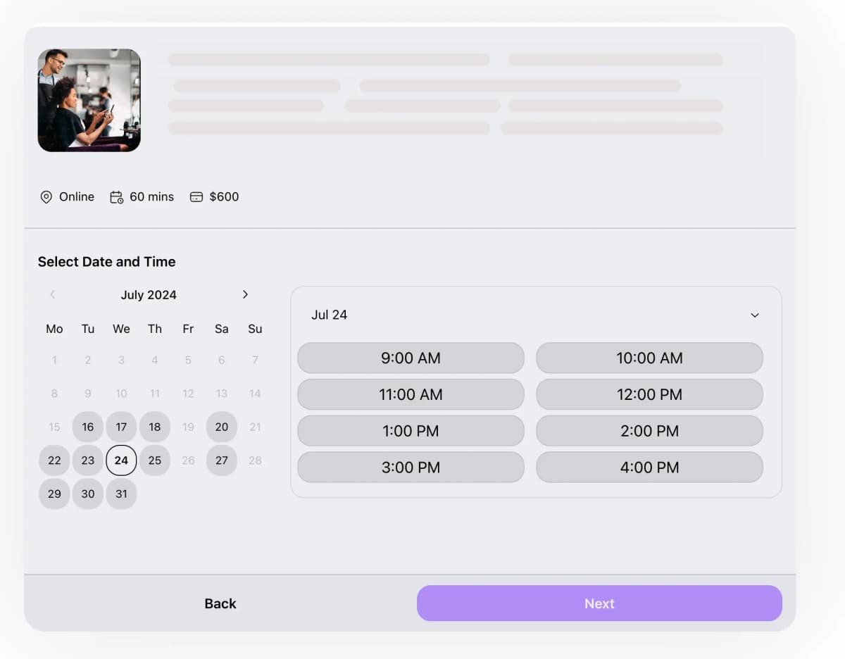 Booking links with payments and reminders
