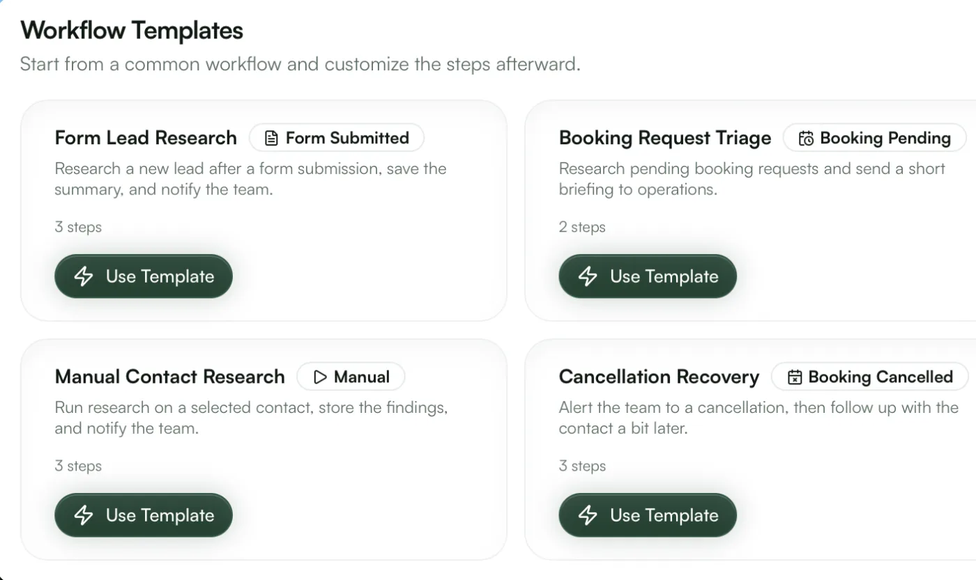 LinkyCal workflow templates triggered by forms and bookings